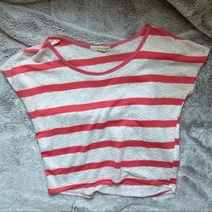 White lace top flowy top with pink stripes - XS